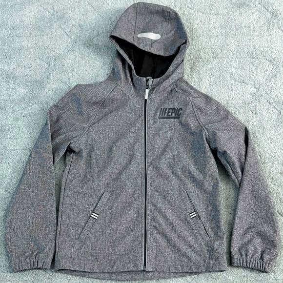 George Boys Gray Hoodie Full Zip Jacket EPIC logo & Reflectors Size XL (14-16) - Picture 2 of 8